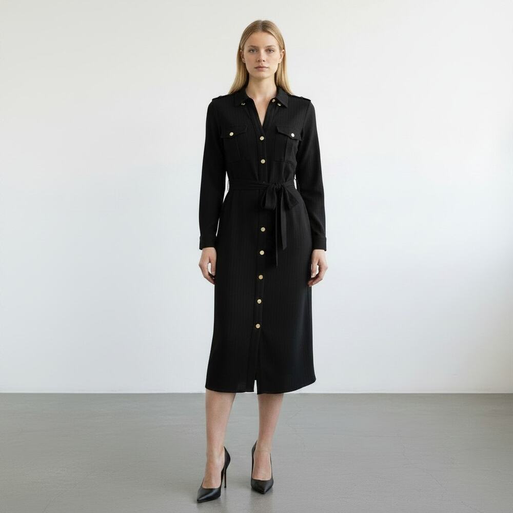 Tory Burch Women Black with Gold Buttons Button Up Jersey Shirt Dress Size XS